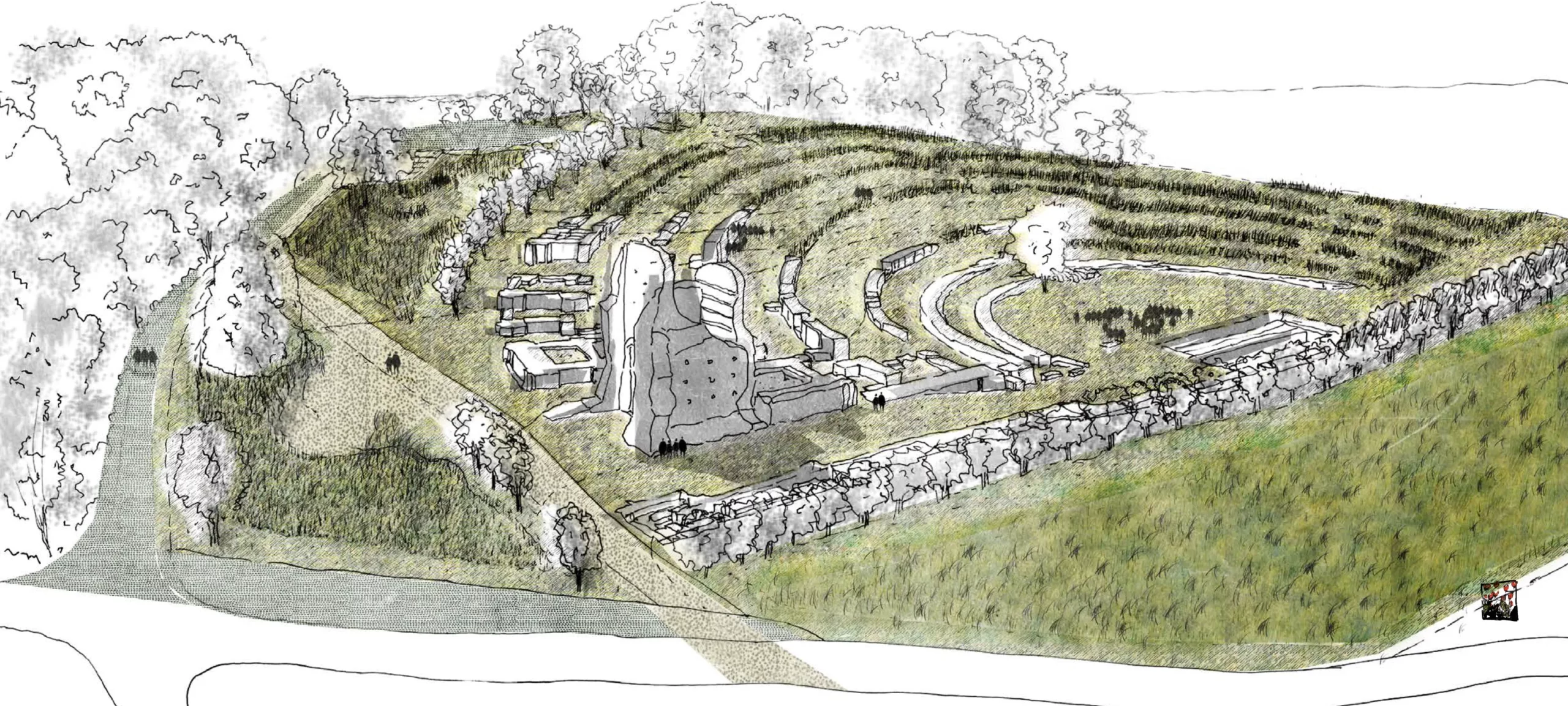 Croquis paysagiste du théâtre antique de Poitiers