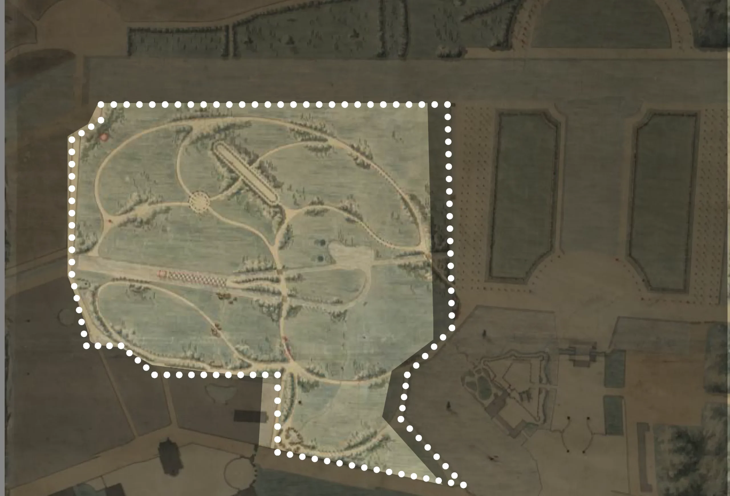 Vue aérienne du jardin historique